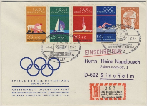 BRD, Olympiade 1972 Ransbach-Baumbach Philatelie d. Olymp. Spiele So.-R-Zettel