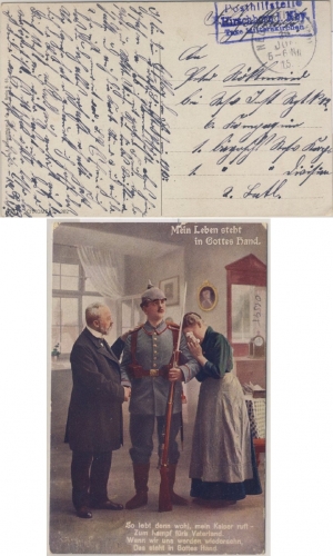 Bayern - Mitterskirchen T. Hirschhorn Posthilfstelle viol Ra3 Feldpostkarte 1915