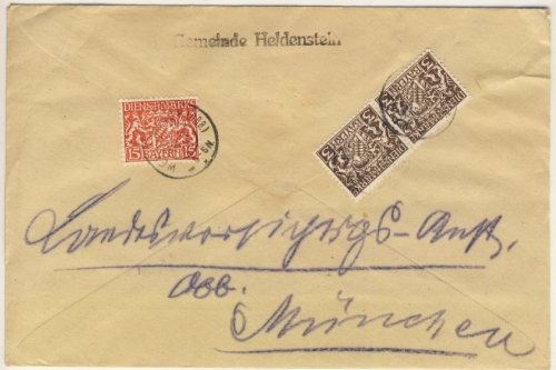 Bayern - Weidenbach 27.3.20 Reservestempel K2 Dienstbrief v. Heldenstein