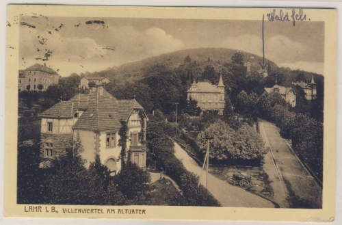 Baden-Württemberg - Lahr Villenvertel a. Altvater sw-AK gelaufen 1922
