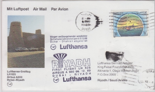 UAE - Lufthansa 1st-Flug Dubai - Riyadh 1989 - "Maschinenschaden" beim Durchlauf