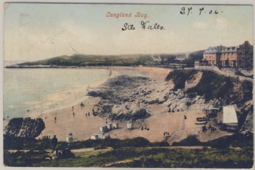 England - Langland Bay, Farb-AK v. Swansea n. Seebad Heringsdorf 1906