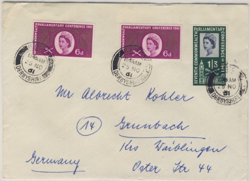 England - 7. Commonwealth Conference 3 Werte Brief Ilkeston - Waiblingen 1961
