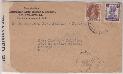 Indien - Baitalpur 1942 Zensurbrief n. USA (Chicago) engl./amerik. Doppelzensur