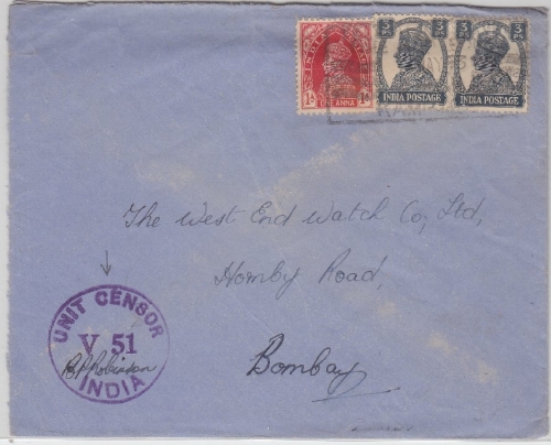 Indien - Zensurbrief n. Bombay 1943 - Kuvert zweiseitig offen
