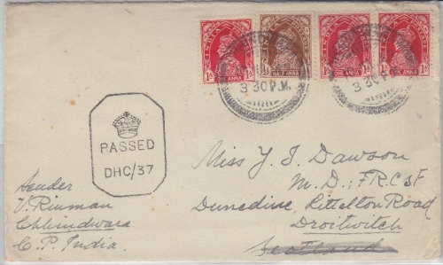 Indien - Chhindwara 1942 Zensurbrief n. ENGLAND (Droitwitch)