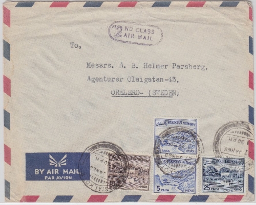Pakistan - 25+10+2x5 P. Landschaften 2nd Class Airmail Sialcot - SCHWEDEN 1968