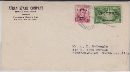 Philippinen - 2+4 C. Victory Überdruck Brief Manila - USA 1945