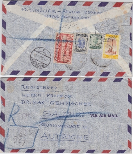 Afghanistan - Kabul 1954 Luftpost Einschreibebrief n. ÖSTERREICH (Salzburg)
