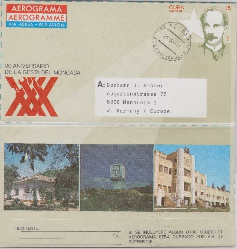 Karibik - 15 C. Ganzsache Aerogramme Hotel Internacional n. Mannheim 1987