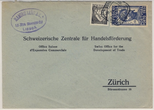Portugal - 1,60 E. Kolonialausstellung u.a. Brief Lisboa - SCHWEIZ (Zürich) 1934