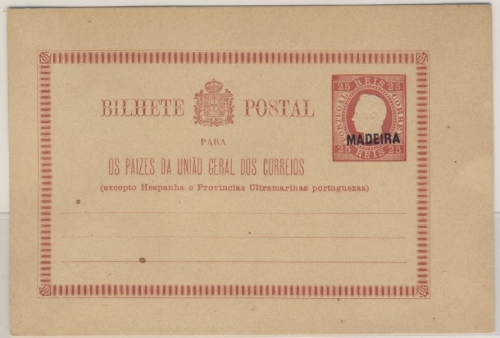 Portugal - Madeira 25 R. Ganzsache Überdruck ungebraucht