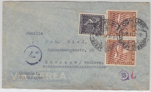 Chile - Santiago 8.7.41 Luftpostbrief n. Meerane - OKW-Durchlaufzensur