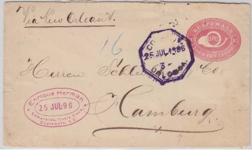 Guatemala - 10 Ctv. Ganzsache Brief n. Hamburg 1896