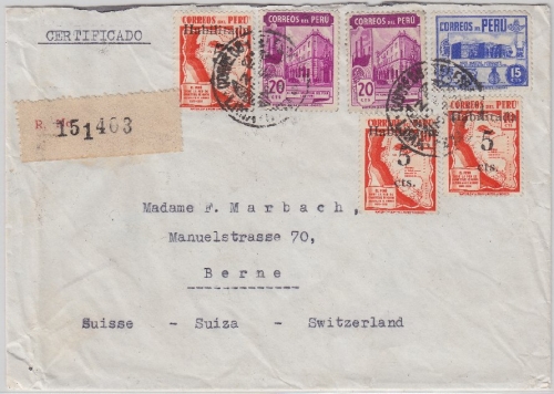 Peru - Lima 1941 Einschreibebrief i.d. SCHWEIZ (Bern) - OHNE Zensurvermerke !