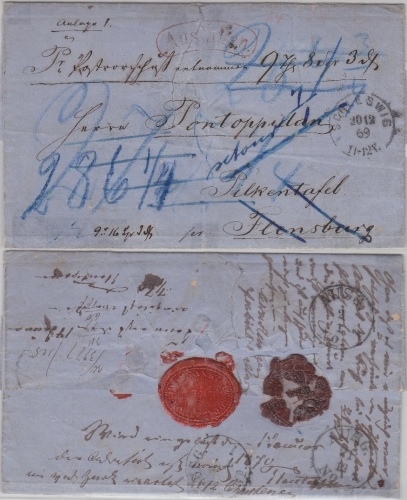 NDP - Schleswig 30.12.69 Auslagenbrief n. Pilkentafel Flensburg Siegel Vermerke