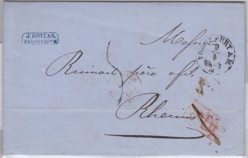 NDP/Frankreich - Frankfurt a.M. 1868 Portobrief PD gestichen ! n. Rheims