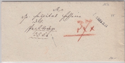 Thurn & Taxis - Auslagenbrief v. Langen (L1) - Hofheim 1836 - mit Inhalt