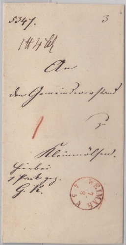 Thurn & Taxis - Weimar 7/8 roter Fingerhut-K1 Paketbegleitbrief 1851