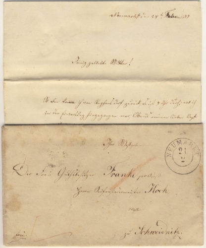 Preussen - Neumarkt (Schlesien) K2 Francobrief n. Schweidnitz 1847 - mit Inhalt