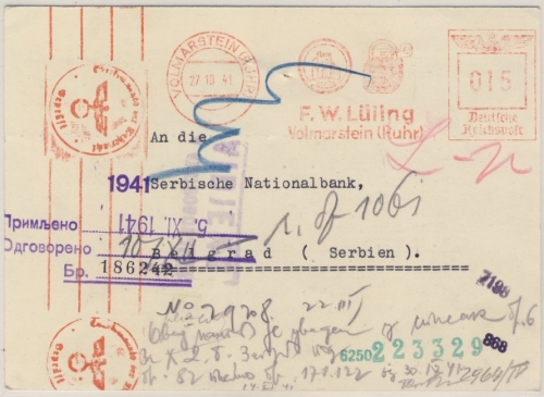 DR - 15 Pfg AFS (Lüling) Karte n. SERBIEN Vollmarstein - Belgrad 1941 OKW-Zensur