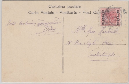 Österreich/Levante - 20 P. Karte (AK Ancona) Trapezunt n. Constantinopel 1912