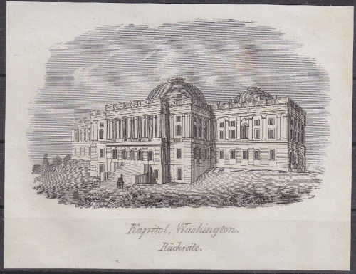 USA - Kapitol Washington Rückseite, Original-Stich 19. Jhdt., ca. 12x9cm -