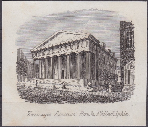 USA - Vereinigte Saaten Bank Philadelphia, Original-Stich 19. Jhdt., ca. 10x8cm