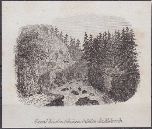 USA - Kanal bei den kleinen Fällen des Mohawk, Original-Stich 19. Jhdt., ca.