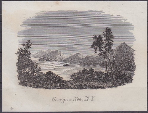 USA - Georgen-See NY, Original-Stich 19. Jhdt., ca. 10x8cm - siehe auch
