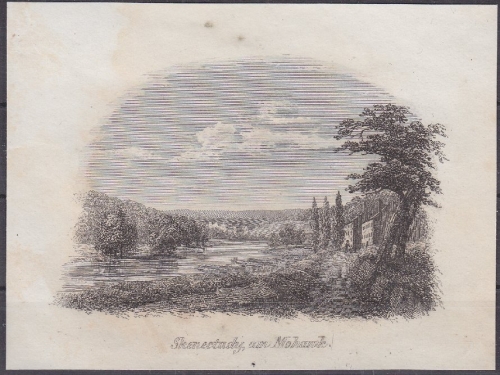 USA - Skenectady am Mohawk, Original-Stich 19. Jhdt., ca. 12x9cm - siehe auch