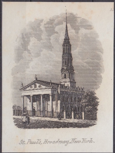 USA - St. Pauls Broadway New York, Original-Stich 19. Jhdt., ca. 8x11cm - siehe