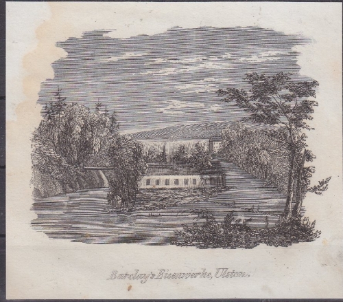 USA - Barclays Eisenwerke Ulston, Original-Stich 19. Jhdt., ca. 11x10cm - siehe