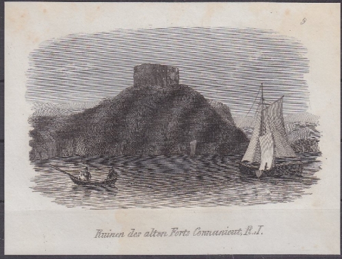 USA - Ruinen des alten Forts Connanicut RJ, Original-Stich 19. Jhdt., ca.