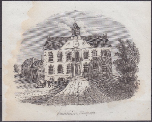 USA - Statehouse Newport, Original-Stich 19. Jhdt., ca. 12x10cm - siehe auch