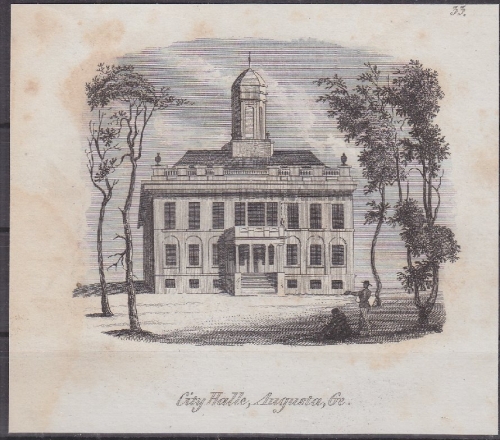 USA - City Halle Augusta Georgia, Original-Stich 19. Jhdt., ca. 10x9cm - siehe