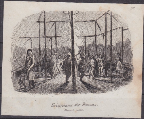 USA - Kriegstanz der Konzas Missouri Giebiet, Original-Stich 19. Jhdt., ca.