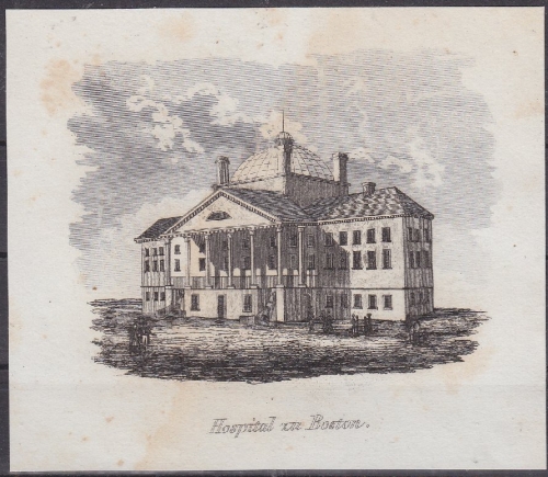 USA - Hospital zu Boston, Original-Stich 19. Jhdt., ca. 11x9cm - siehe auch