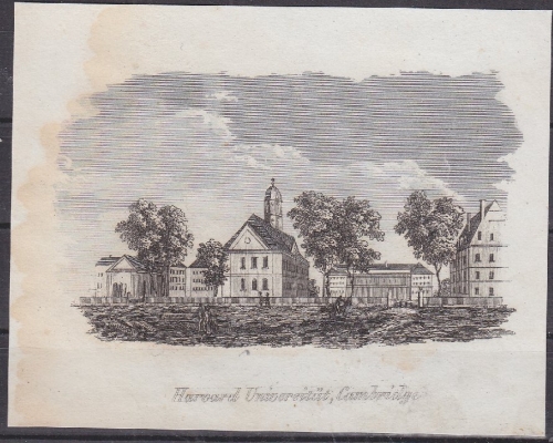 USA - Harvard Universität Cambridge, Original-Stich 19. Jhdt., ca. 11x9cm -