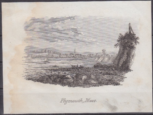 USA - Plymouth Mass., Original-Stich 19. Jhdt., ca. 12x9cm - siehe auch