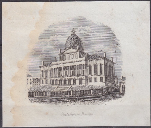 USA - Statehouse Boston, Original-Stich 19. Jhdt., ca. 12x10cm - siehe auch