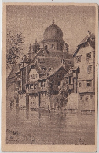Bayern, Nürnberg - Synagoge, sw-Künstlerkarte, ungelaufen ca. 1930