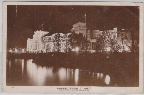 England - British Empire Exhibition, Canadian Pavilion, sw-Fotokarte gelaufen
