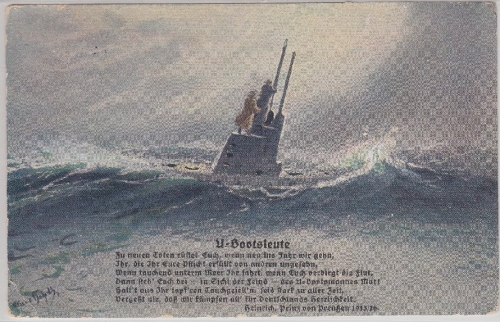 U-Bootsleute, Farb-AK m. Gedicht (U-Boothilfe Berlin) Feldpost v. Kreuznach 1916