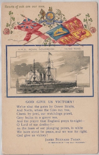 Britische Marine, HMS Royal Sovereign, Farb-Prägekarte mit Gedicht, ca. 1900