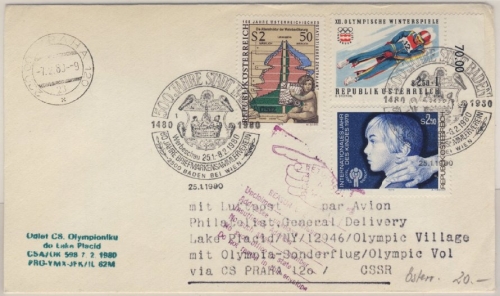 Olympiade 1980 - Österreich - Zuleitungspost CSA-Sonderflug Prag - Lake Placid