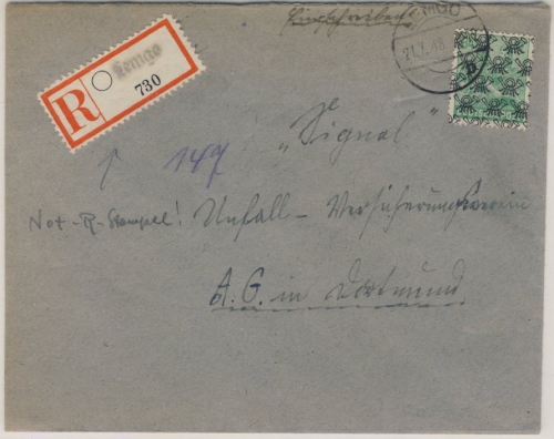 Bizone - 84 Pfg. Arbeiter/Netz Einschreibebrief Lemgo - Dortmund 21.7.48