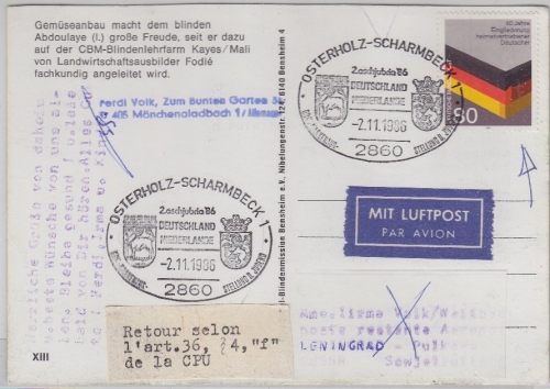 BRD/Postkrieg - 80 Pfg. Heimatvertriebene LupoKarte i.d.UDSSR SST Osterholz -