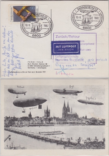 BRD/Postsperre - Karte n. LIBANON SST Mannheim Luftschiffertage - Beyrouth 1982