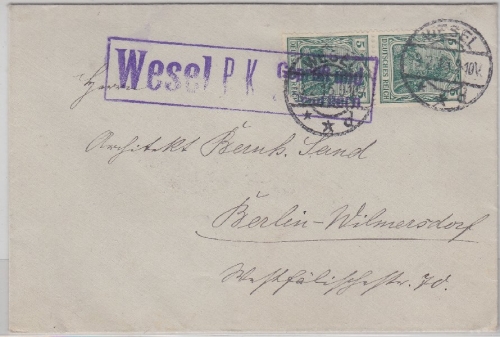 DR - Wesel P.K. Geprüft und zu befördern Zensur Ra1 Brief Wesel - Berlin 1915
